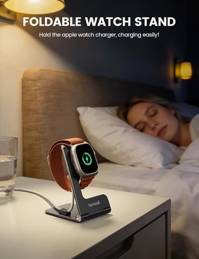Detalle de Lamicall Foldable Charger Stand for Apple Watch (Ultra-thin desk & travel holder, black) — Not a charger