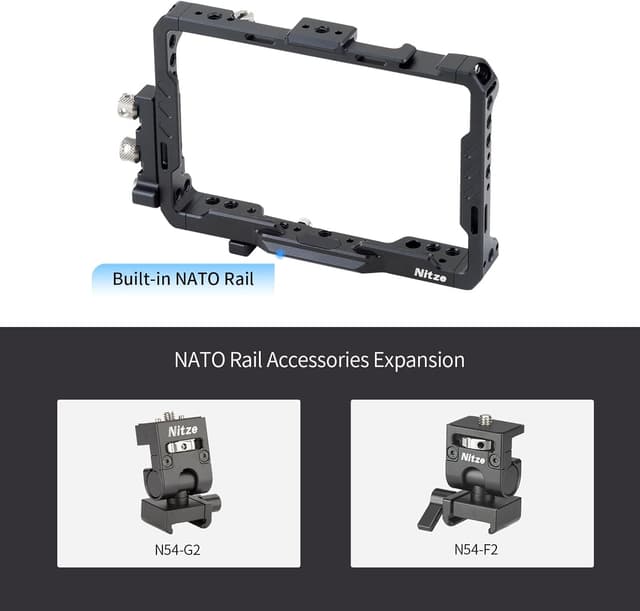 Detalle de Nitze Monitor Cage JT-B01A für Blackmagic Video Assist 5 Zoll (3G/12G) – Rahmen mit NATO-Schiene & Kaltschuh