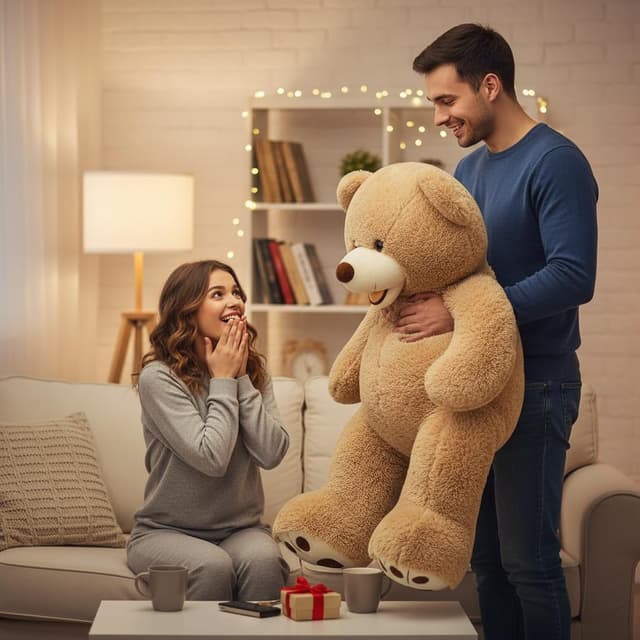 Detalle de MorisMos Smiling Giant Teddy Bear (39 inch) – Light Brown Plush Big-Size Stuffed Animal