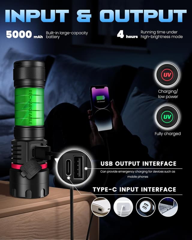 Detalle 2 de DARKBEAM UV Taschenlampe Schwarzlicht 365 nm (6xLED, 80 W) USB-wiederaufladbar