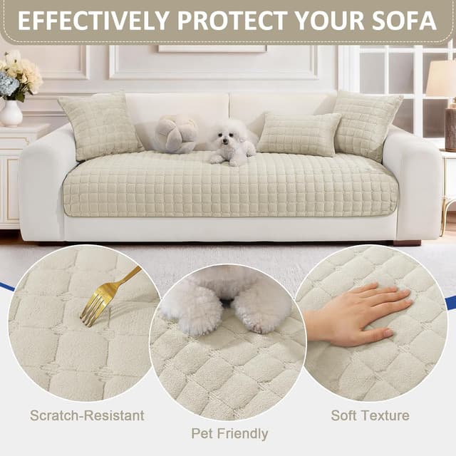 Thumbnail 6 de Ystyle Copridivano in pile morbido beige antiscivolo (90x240 cm) per divani e chaise longue