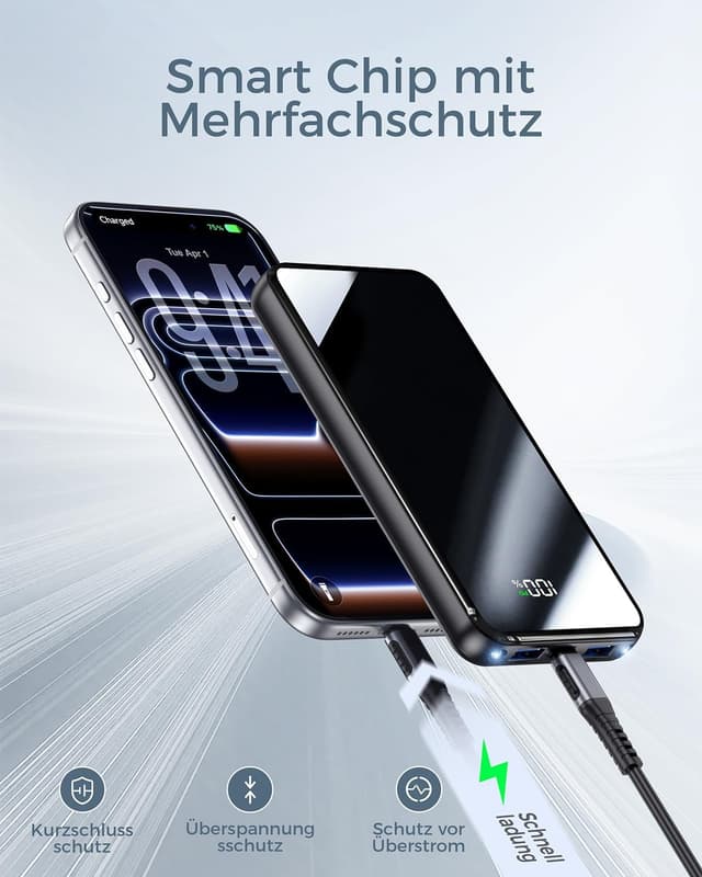 Detalle 2 de Power Bank 26.800 mAh mit Schnellladefunktion (bis 22,5 W) & LED-Display – tragbarer Akku für Reisen und Outdoor