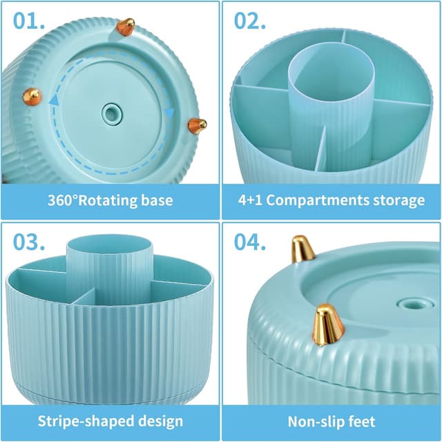 Detalle de Marbrasse Desk Organiser 360° Rotating Pen Holder with 5 Compartments (Blue)