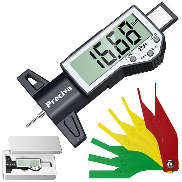 Detalle de Preciva Tyre Tread Depth Gauge & Brake Pad Measuring Tool Kit (Large Screen, 0.01mm accuracy)