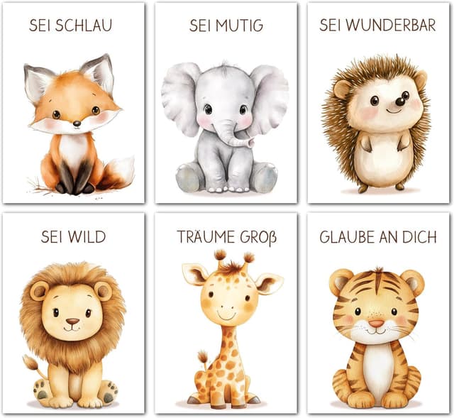 Thumbnail 6 de artpin® 8er Set Kinderzimmer-Wandbilder im Safari-/Dschungel-Design (A4) – Mint Deko für Junge und Mädchen