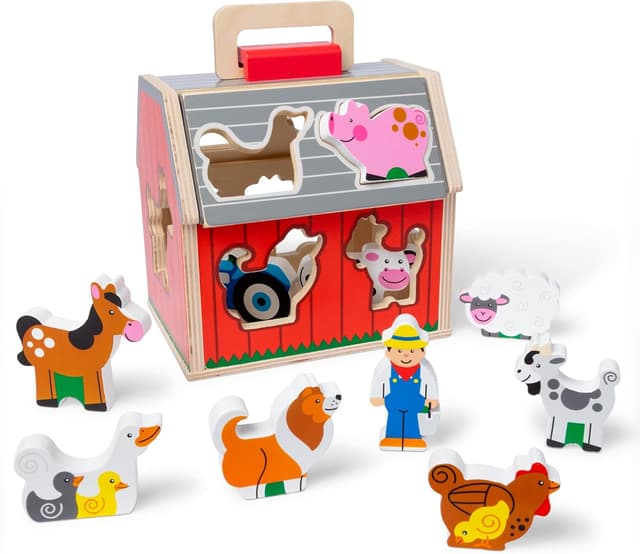 Detalle de Melissa & Doug Take-Along Wooden Toy Barn 11-Pc