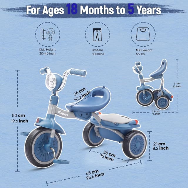 Detalle 2 de UBRAVOO Tricycle bébé 5 ans, pliable