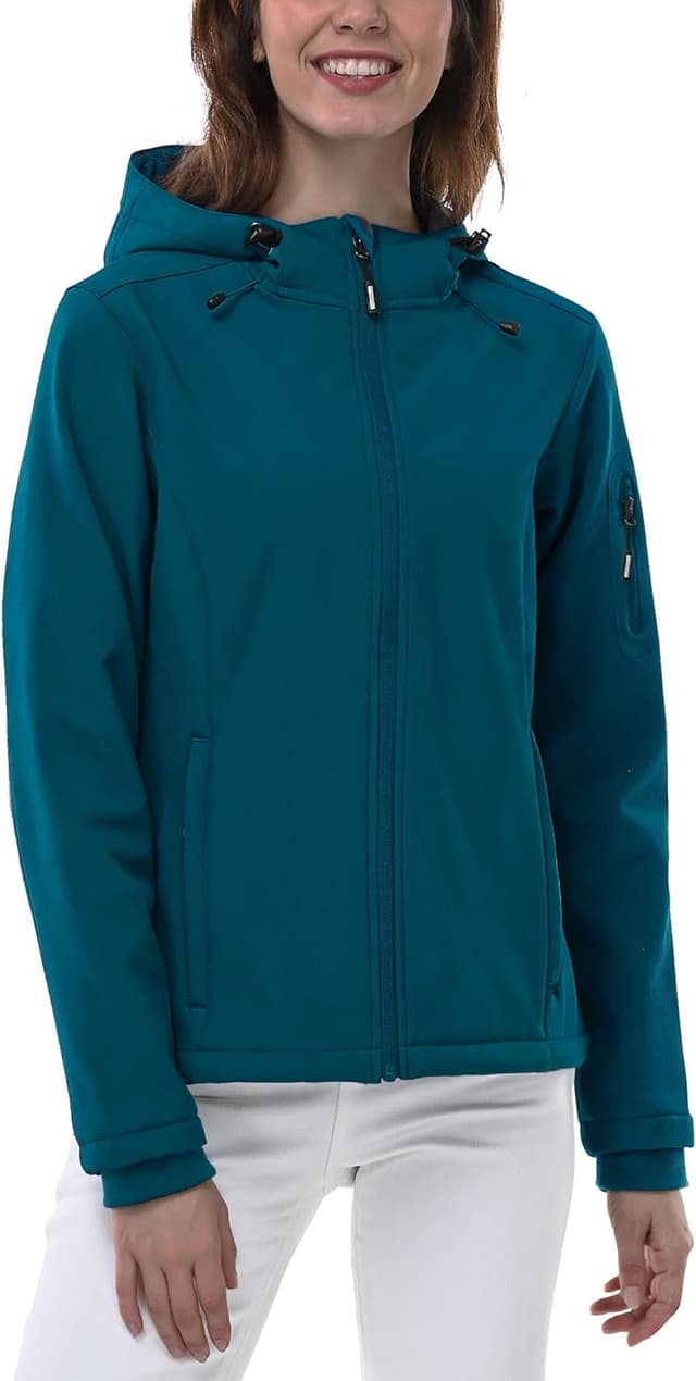 Detalle de Outdoor Ventures Damen Softshelljacke wasserdicht & atmungsaktiv mit Kapuze – Übergangs- und Wetterschutzjacke