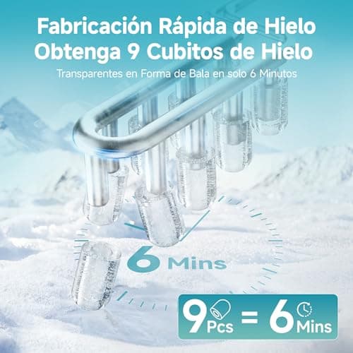 Detalle 2 de EUHOMY máquina de cubitos de hielo pequeña portátil (9 cubos en 6 minutos, hasta 12 kg/día)