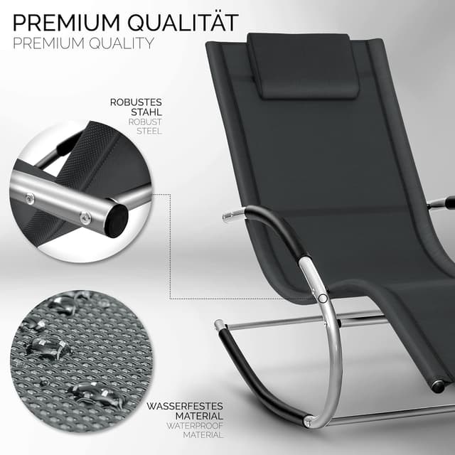 Detalle 2 de tillvex Relaxliege Gartenliege – wetterfeste Schwungliege mit atmungsaktivem Textilene (Anthrazit, bis 150 kg)