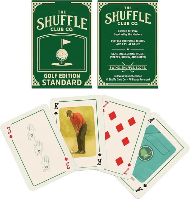 Detalle de Shuffle Club Co Golf Playing Cards (Hand-Illustrated Vintage Golf Deck) — Made in the USA, 55-Card Deck