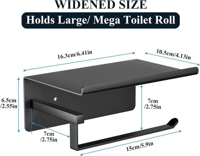 Detalle 2 de Susswiff supporto per carta igienica nero con ripiano e fissaggio senza foratura