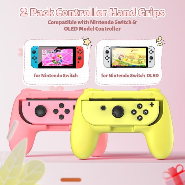 Detalle 1 de FASTSNAIL grip kit for Nintendo Switch & OLED controllers (2-pack with 6 thumb grips) in matte pink & matte yellow