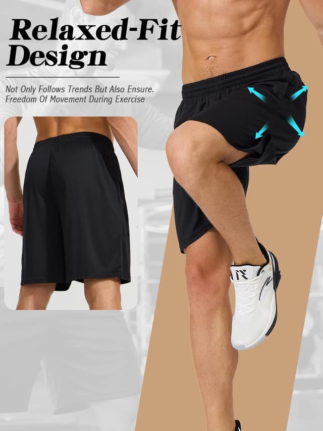 Detalle de ZENGVEE 1/3 Pack Men’s Sport Shorts – Quick-Dry Gym Athletic Shorts with Two Pockets