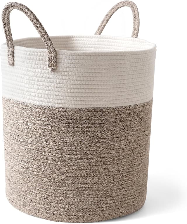 Detalle de Purecas großer Wäschekorb aus Baumwollseil mit Henkel (36x40 cm) – braun, tragbarer Aufbewahrungskorb für Bad, Kinderzimmer & Wohnzimmer