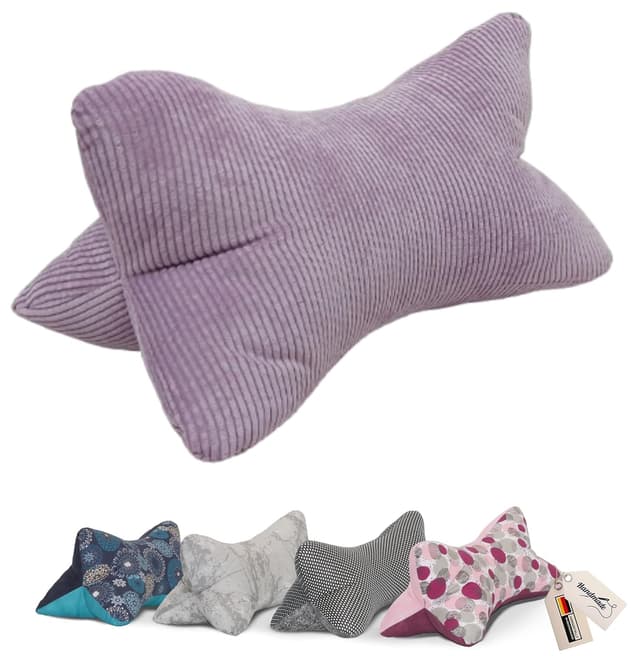 Detalle de Leseknochen Nackenkissen aus Cord (Flieder) – bequem, handgestopft und waschbar in Deutschland
