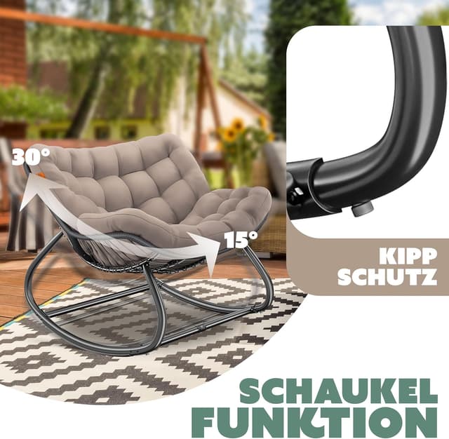 Detalle de KESSER® Schaukelstuhl XXL Outdoor – ergonomischer Schaukelsessel mit Sitzpolster, bis 150 kg, Taupe