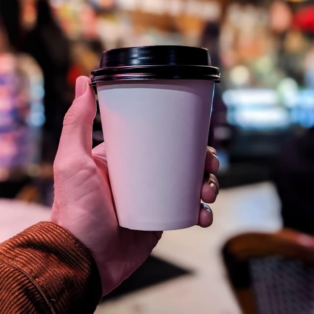 Detalle de Smygoods Disposable White Paper Coffee Cups with Lids (16 oz) — Pack of 100