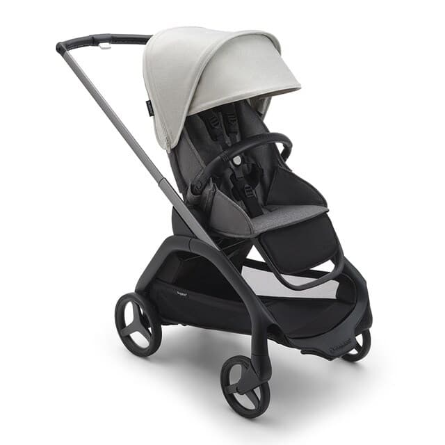 Detalle de Bugaboo Dragonfly silla de paseo grafito, gris melange con capota blanco niebla