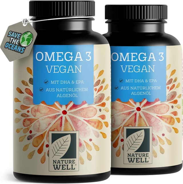 Thumbnail 6 de NatureWell Omega-3 Vegan 90 Kapseln (hochdosiert) – 2000 mg Algenöl pro Tag mit 600 mg DHA & 300 mg EPA