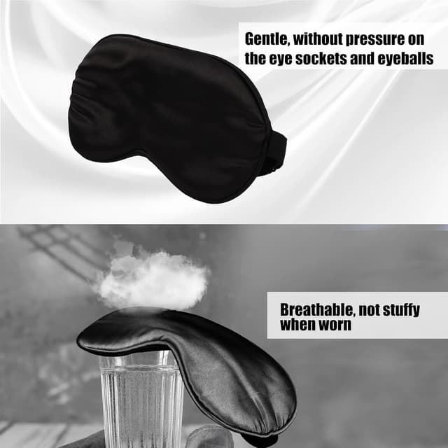 Detalle de Lanjue 2er-Set Seiden-Schlafmasken für Damen und Herren – lichtblockierend, verstellbares Gummiband