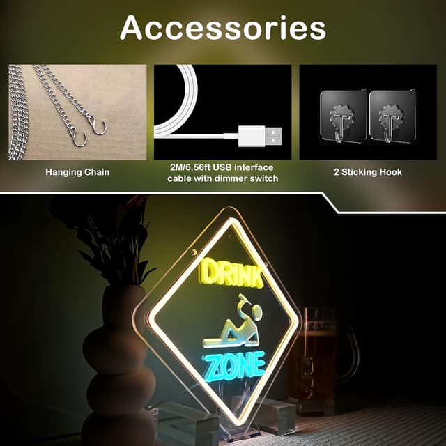 Detalle 2 de SIGNSHIP Drink Zone Neon, 32 x 32 cm