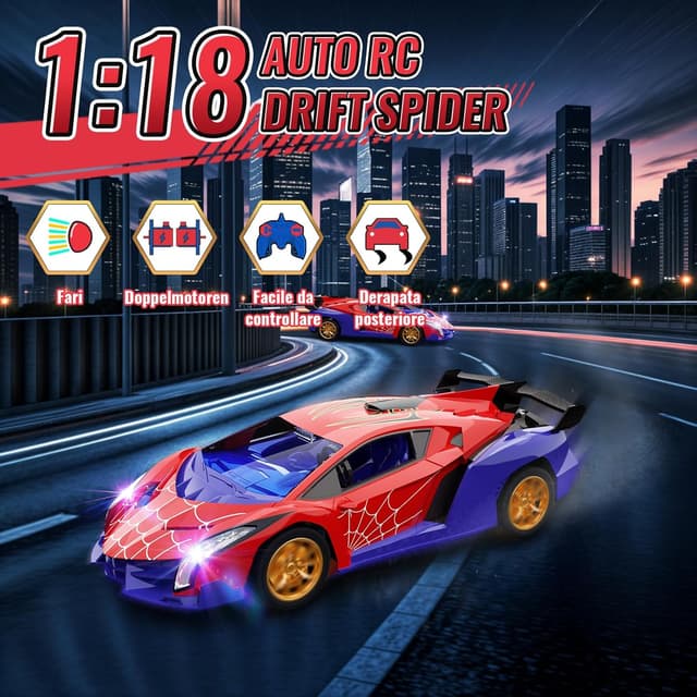 Detalle de Mirthigig 1:18 macchinina RC con luci 2,4GHz