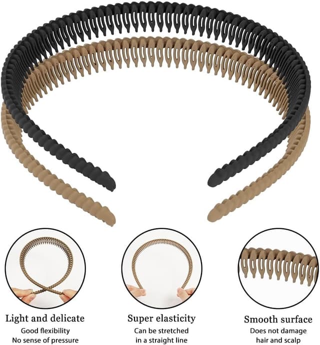 Detalle de LOPHE lot de 8 serre-têtes zigzag anti-glisse ABS (noir, café, caqui, blanc cassé) pour yoga, fitness et maquillage