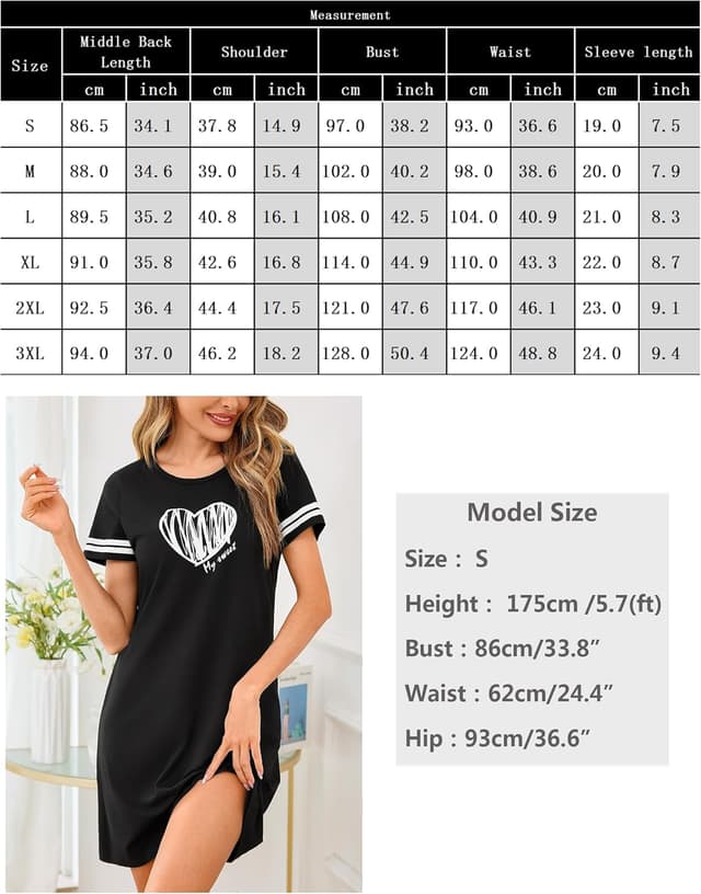 Detalle de Chemise de nuit femme en coton Uniexcosm (95 % coton, 5 % élasthanne) – manches courtes à col rond