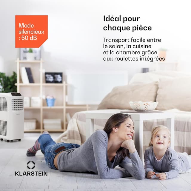 Detalle 2 de Klarstein Climatiseur Mobile Silencieux 3-en-1 Smart (7000 BTU) : refroidissement, déshumidification et ventilation