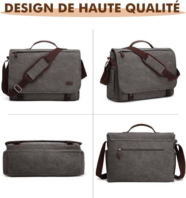 Thumbnail 6 de S-ZONE Homme sac à bandoulière 17,3 pouces (toile) pour ordinateur portable et documents de travail
