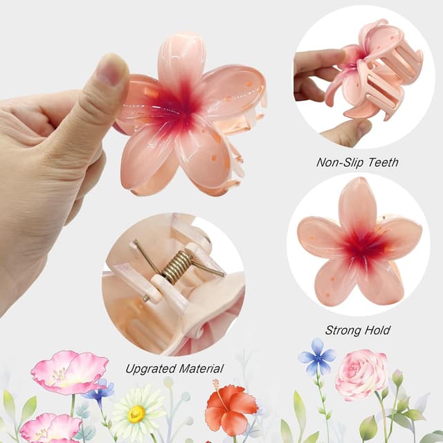 Detalle de YeahBoom 8er Set Blumen-Haarspangen für Frauen – 3D-Haarklammern mit rutschfestem Kunststoff
