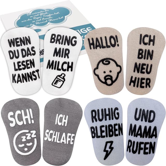 Detalle de Belloxis Baby Socken 0–12 Monate – 4 Paar, atmungsaktiv & rutschfest für Jungen und Mädchen