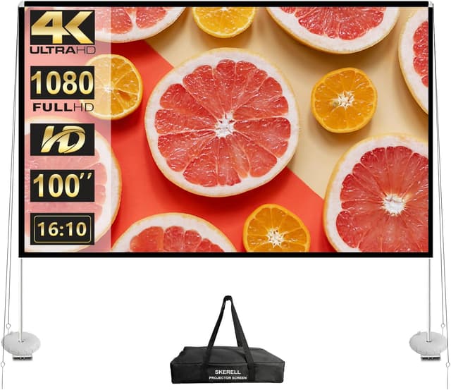 Detalle de Outdoor Projector Screen with Stand 100 Inch (16:10) — Portable 4K HD Movie Screen with Carry Bag