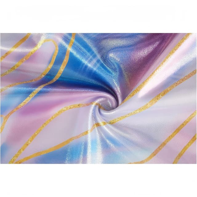 Detalle de Girls’ three-piece gymnastics leotard set with sparkling gradient design (leotard, shorts & hairband)