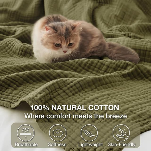 Detalle 2 de Kozyhvn 100% Cotton Muslin Blanket (Twin 66" x 90") in Olive Green