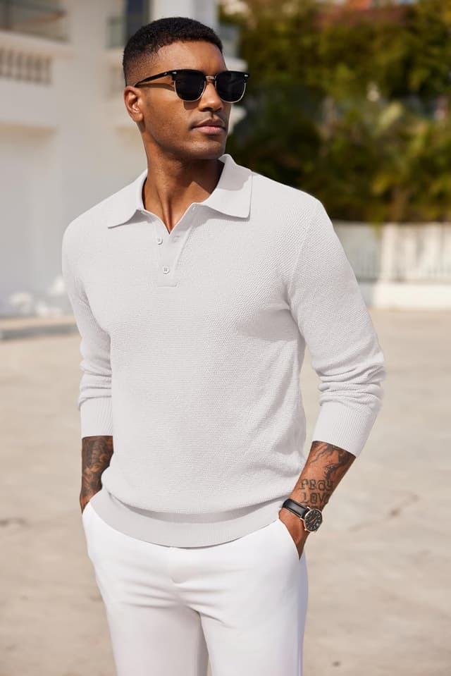 Thumbnail 6 de COOFANDY men’s long-sleeved polo jumper fine knit winter sweater