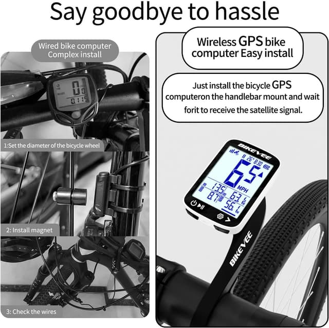 Detalle de Bikevee GPS Fahrradcomputer kabellos mit 2,4-Zoll FSTN Display, IPX7 und bis zu 28 h Akkulaufzeit