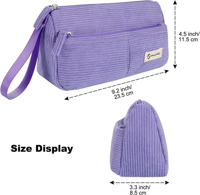 Detalle de Trousse scolaire FINPAC en velours côtelé (violette) avec poche zippée et dragonne