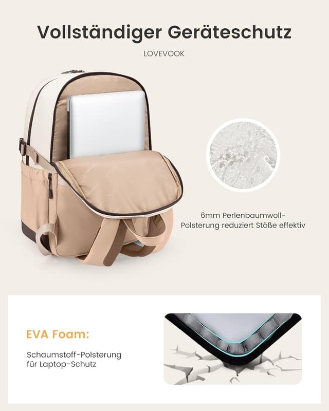 Detalle de LOVEVOOK Damen-Rucksack für 17,3-Zoll Laptops – mit großem Getränkehalter und viel Stauraum