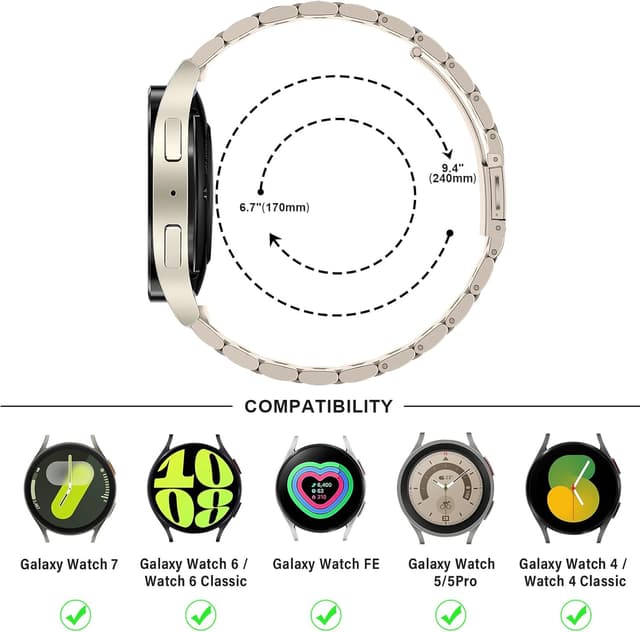 Detalle 1 de Anlinser No Gap Bands 20mm Stainless Steel Metal Strap for Samsung Galaxy Watch (44/40/47/43/45/46/42mm)