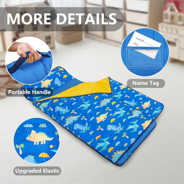 Detalle 2 de Primlect Toddler Nap Mat with Removable Pillow and Fleece Blanket (55 x 22 Sleeping Bag) — Washable & Easy to Roll