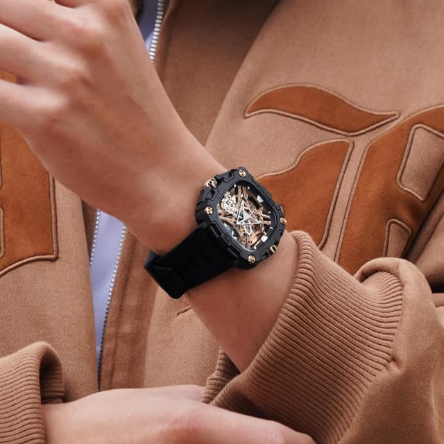 Detalle de CIGA Design Montre mécanique automatique Série X Eye of Horus (style squelette) à boîtier biocéramique et bracelet silicone