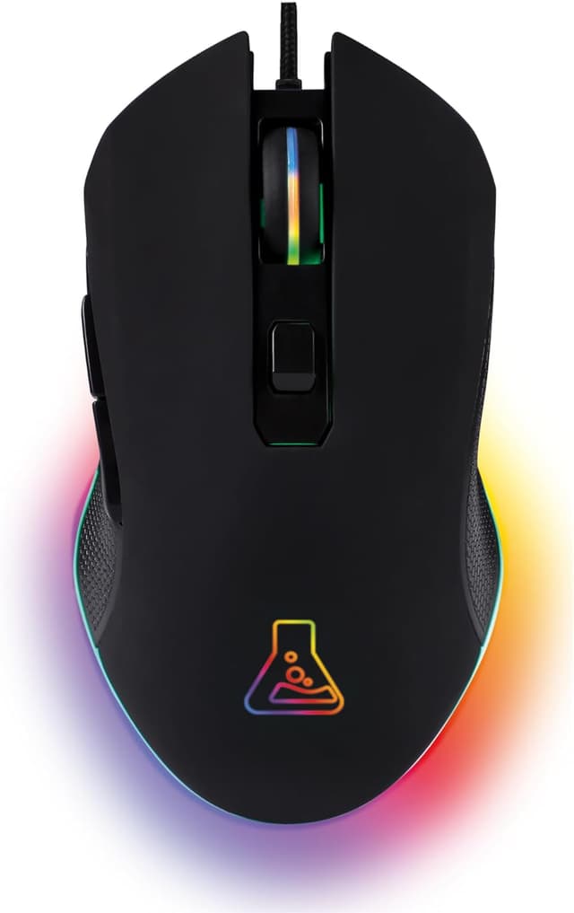 Detalle de THE G-LAB Kult Helium USB-Gamer-Maus (kabelgebunden) mit 800–6400 DPI, optischem Sensor & 7-farbiger LED