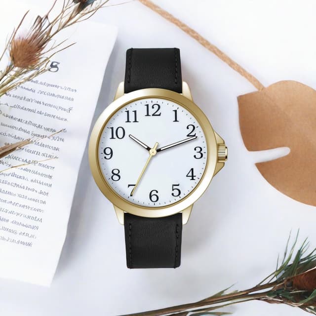 Detalle de NUOVO Herren Analog-Quarzuhr mit großem Zifferblatt, schwarzem Lederarmband (45 mm) – gut ablesbar