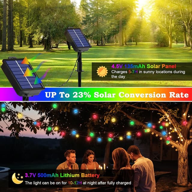 Detalle de Realky Lichterkette Außen Solar Wetterfest mit 60 LED, 13,2 m und 8 Modi (IP65)