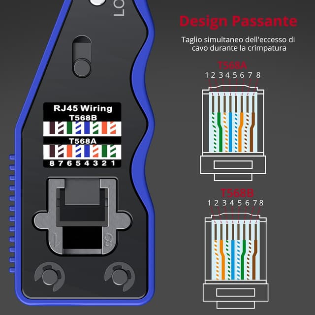Detalle 2 de XUNTOP Pinza crimpatrice RJ45 pass-through con 20 connettori Cat6 dorati e accessori