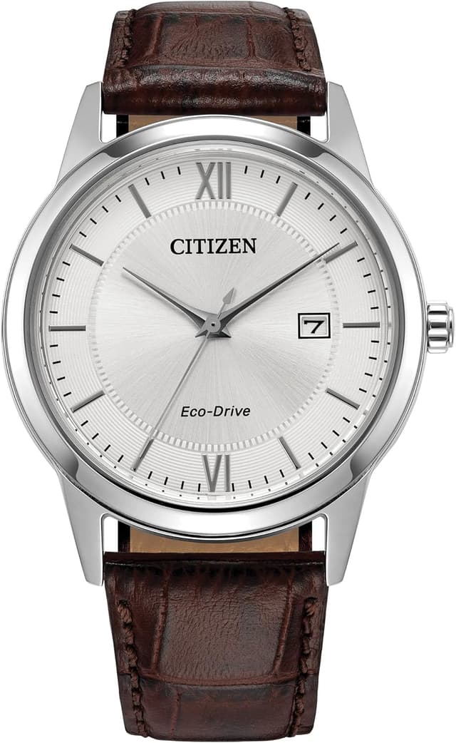 Detalle de Citizen Men's Classic Eco-Drive Leather Strap Watch with 3-Hand Date