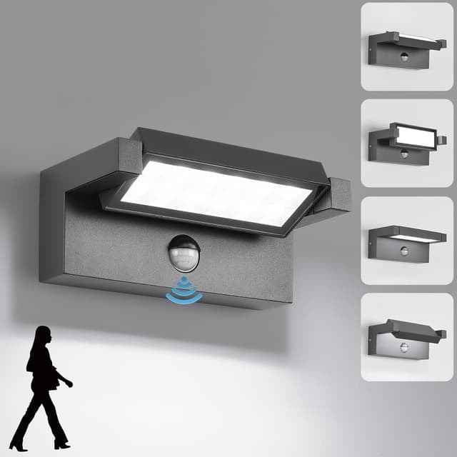 Detalle de Applique LED da parete esterno con sensore di movimento e pannello orientabile IP65, 22W, 6500K bianco freddo