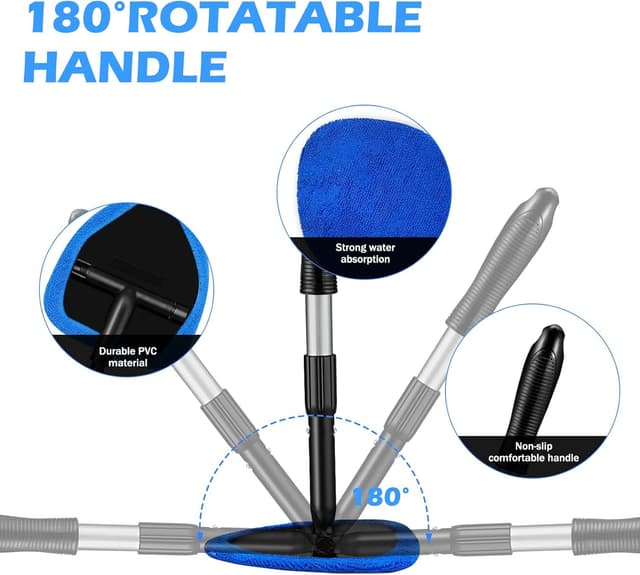 Detalle de WENJION 5-piece car windscreen cleaner kit with extendable handle and reusable microfiber pads